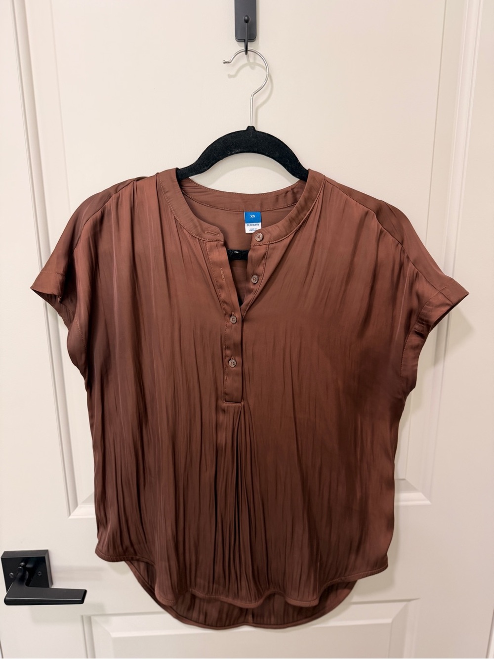Old Navy Chocolate Brown Short-Sleeve Henley Blouse